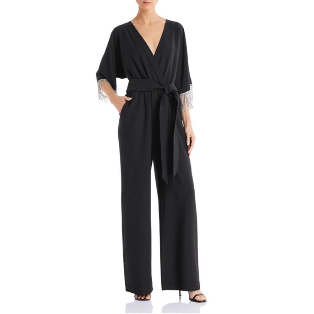 Laundry by Shelli Segal Embellished Faux-Wrap Jumpsuit Black 6 $400